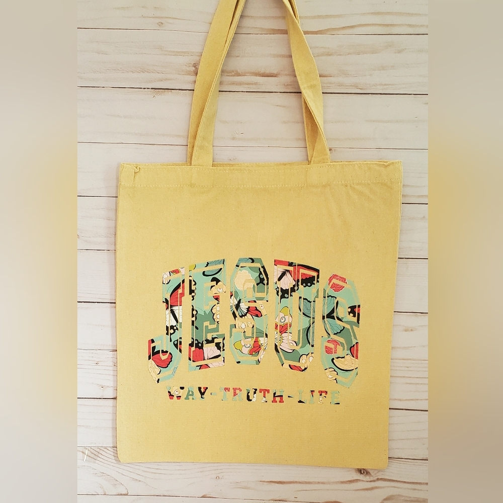 🪻3/$25 Yellow Faith Inspired Jesus Way Truth Life Canvas Tote Bag Hand-dyed